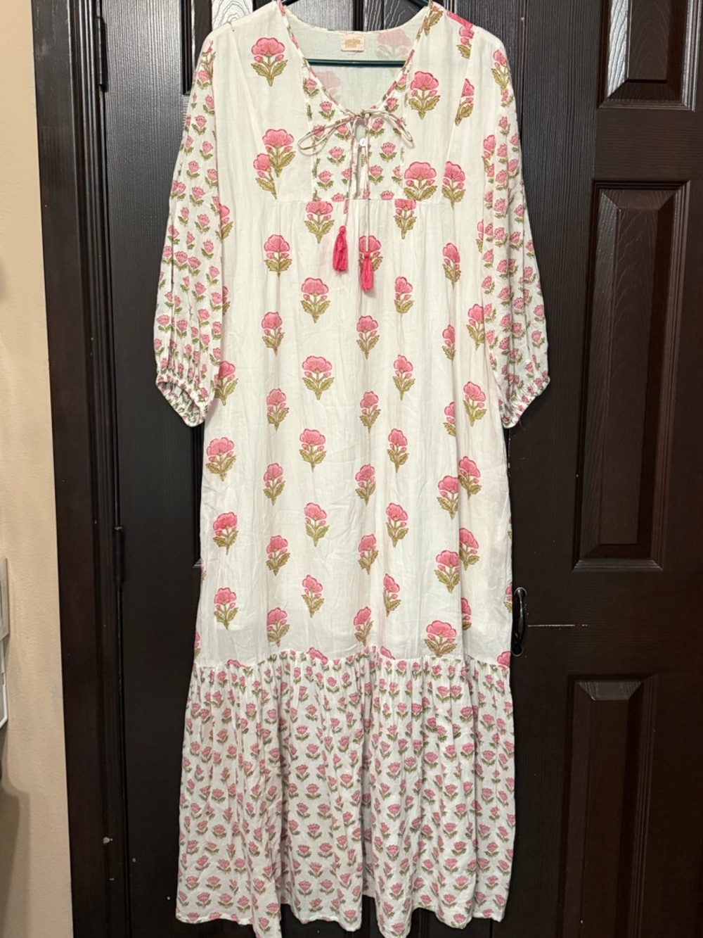 Bohemian Floral Maxi Dress in Pink and Cream - Picture 2 of 5